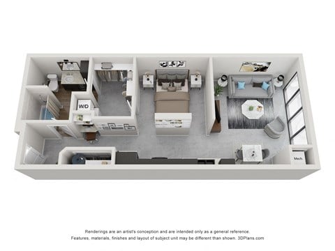 Floor plan for studio, 1 bath, 711 sqft
